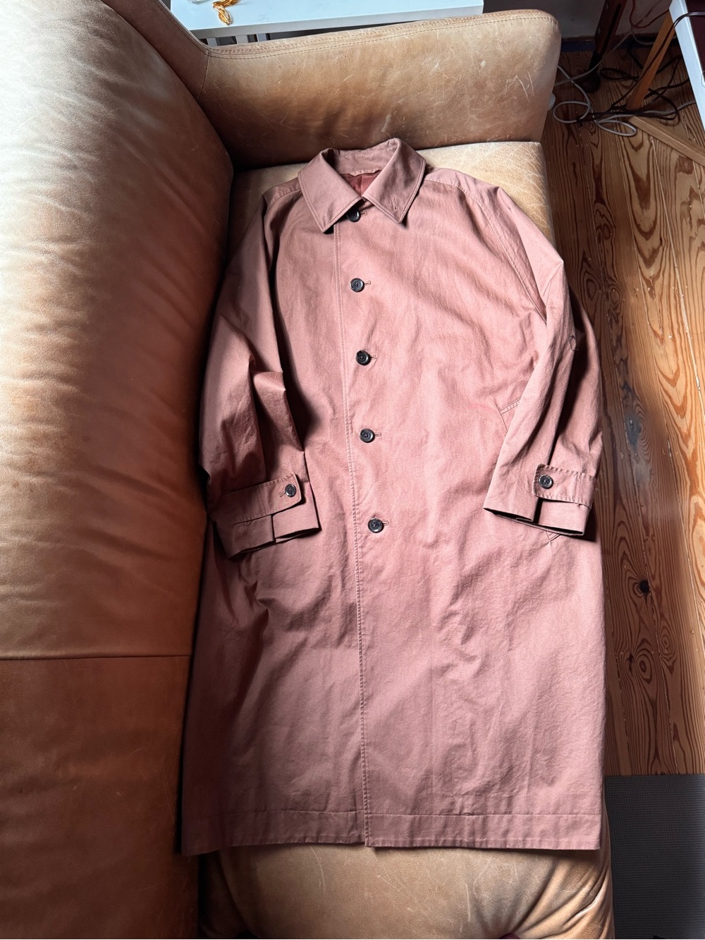 Uniqlo U Brown Cotton button up trench coat spring fall Christopher lemaire